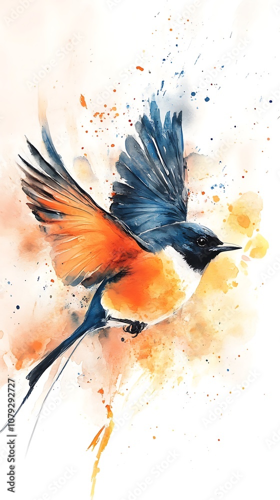 Set of charming watercolor birds in flight against nature's backdrop. Set of charming watercolor birds in flight against nature's backdrop.