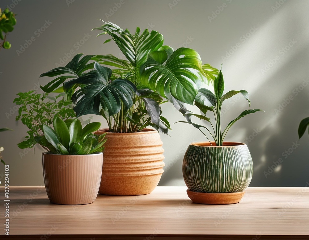 Fototapeta premium green indoor plants with stylish pots