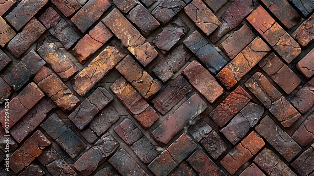 Brown and black herringbone brick pattern, rustic artisan design, textured geometric background, bold vintage style, high-resolution textured decor

