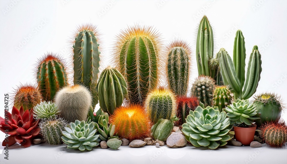variety of cacti displayed on a white isolated background variety of cacti displayed on a white isolated background