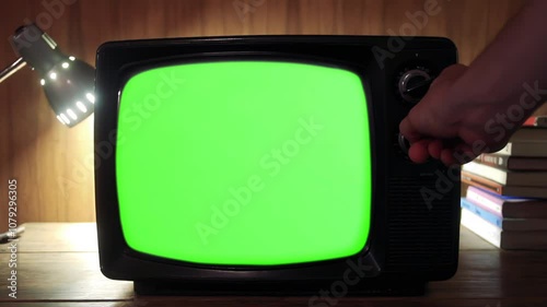 Hand Turning On Green-Screen Television - Close Up - 100% Real Video, Not AI Generated - 4K
