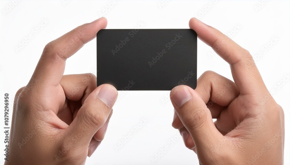 hand holding a black card isolated on white background hand holding a black card isolated on white background