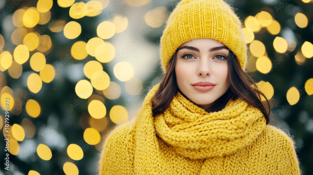 Winter fashion portrait outdoor holiday setting lifestyle photography soft bokeh background warm tones beauty and style concept Winter fashion portrait outdoor holiday setting lifestyle photography soft bokeh background warm tones beauty and style concept
