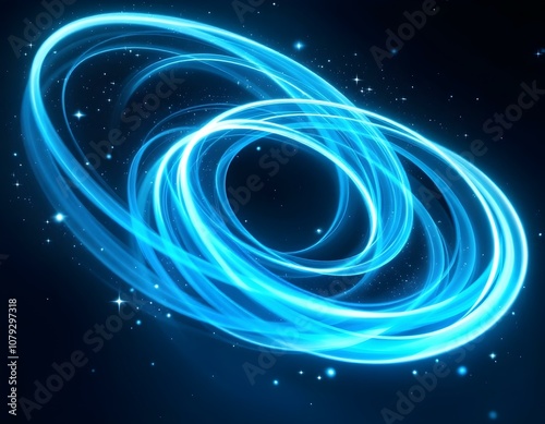 Neon Blue Spiraling Light Effect with Concentric Circles and Cosmic Background - Hypnotic Electric Glow Animation