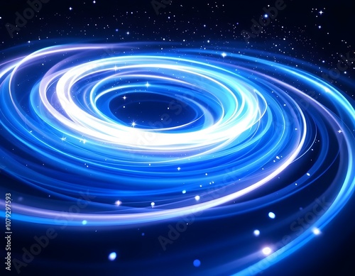 Neon Blue Spiraling Light Effect with Concentric Circles and Cosmic Background - Hypnotic Electric Glow Animation