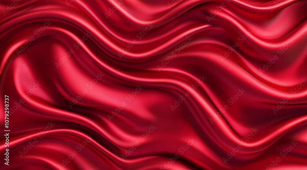 Flowing red satin fabric draped elegantly in soft, wavy folds Flowing red satin fabric draped elegantly in soft, wavy folds