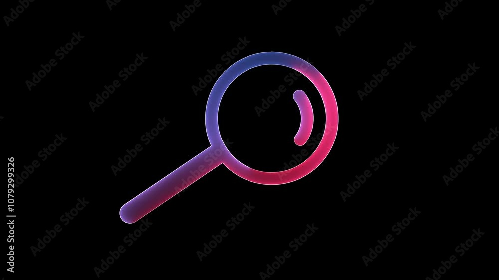 glowing neon Magnifying glass icon animation with red and blue color.