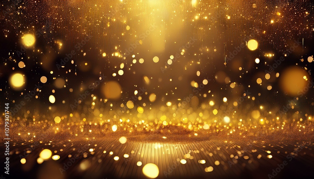 Naklejka premium background with falling golden glitter particles falling gold confetti with magic light beautiful light background