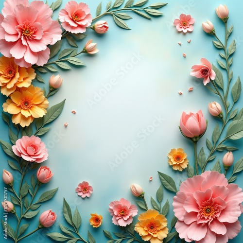 Wallpaper Mural Peach and Yellow Paper Flowers on Teal Background Design Torontodigital.ca