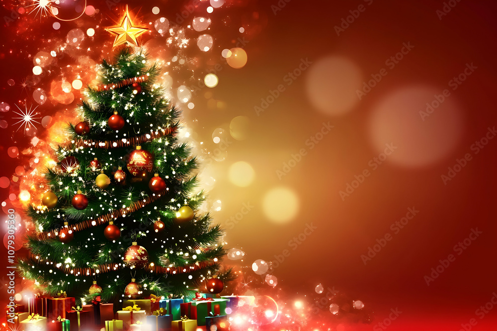 Festive Christmas banner with tree and bokeh lights Festive Christmas banner with tree and bokeh lights