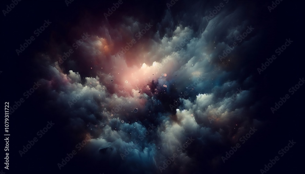 Fototapeta premium black dark mode background with smoke and shadowy textures interspersed with soft light mysterious look. Smoke and shadows with light accents