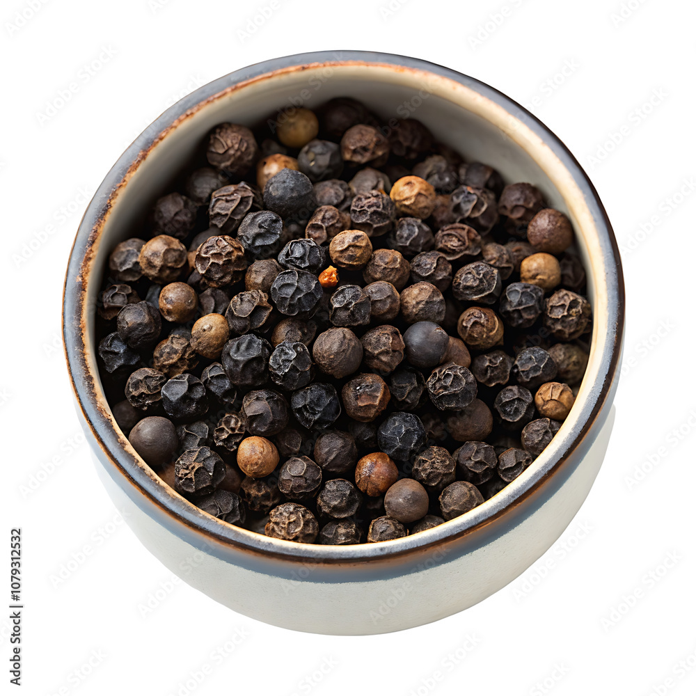 black peppers in a small bowl isolated black peppers in a small bowl isolated