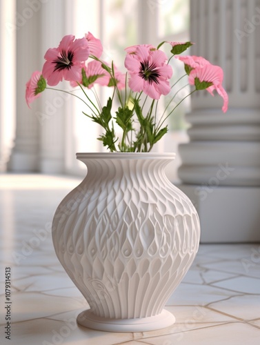 3d render printed a beautiful porcelain vase vase with flowers