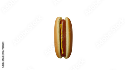 Close-up of a hot dog with mustard and ketchup on a white background photo