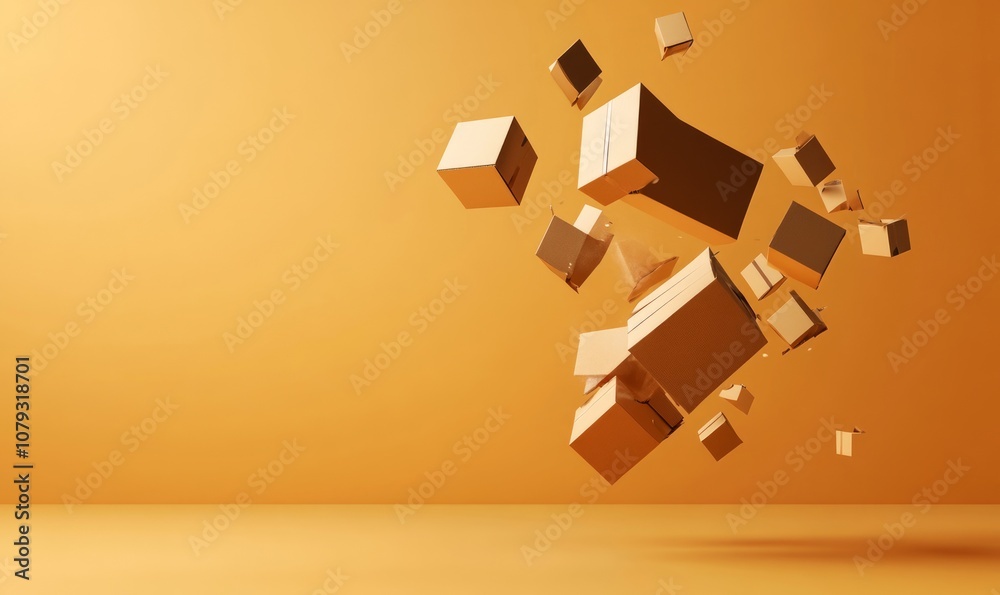 Obraz premium Delivery shipping concept flying cardboard package boxes background