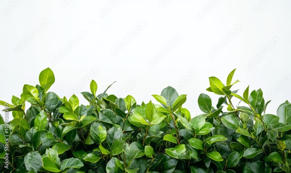 Dense green shrub with vibrant leaves, isolated on a white background. The foliage appears healthy and lush, offering a natural and fresh appearance. Dense green shrub with vibrant leaves, isolated on a white background. The foliage appears healthy and lush, offering a natural and fresh appearance.