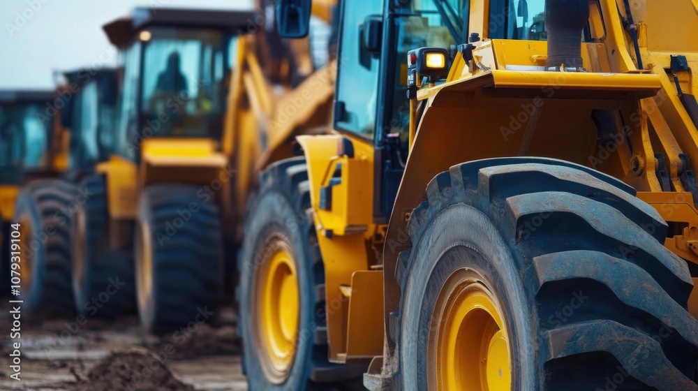 Fototapeta premium AI in heavy machinery assembly, coordinating assembly lines for construction equipment