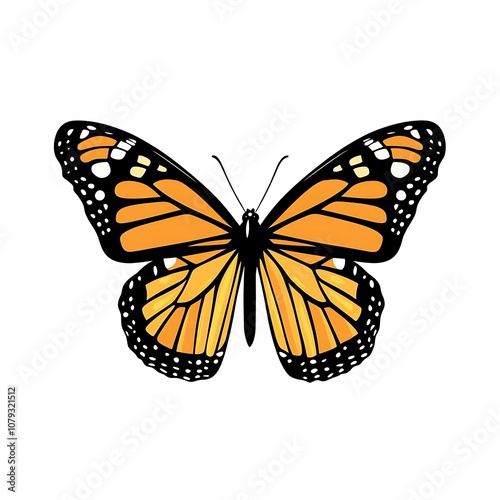 Monarch butterfly silhouette vector illustration with intricate wing and body detail