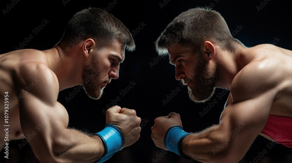 Two strong athletes face off in a gripping arm wrestling contest, showcasing their determination and strength in a dimly lit gym filled with tension and anticipation Two strong athletes face off in a gripping arm wrestling contest, showcasing their determination and strength in a dimly lit gym filled with tension and anticipation