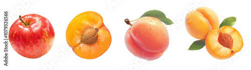 Assorted fresh fruits isolated on transparent background. Realistic illustration. Healthy eating and organic produce concept. Clipart for cookbook, menu, and greengrocery store advertising.