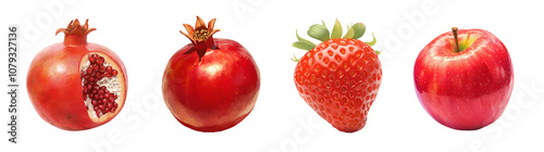 Assorted fresh fruits isolated on transparent background. Realistic illustration. Healthy eating and organic produce concept. Clipart for cookbook, menu, and greengrocery store advertising.