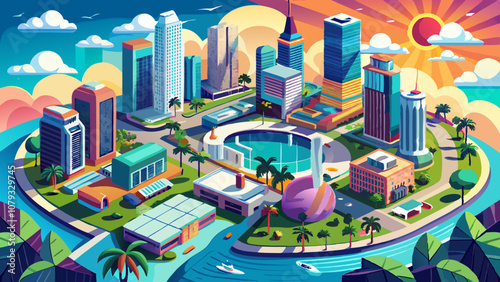 Aerial panorama of Miami, Florida. Miami is a majority-minority city and a major center and leader in finance, commerce, culture, arts, and international ...