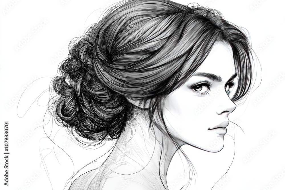 Sketch of a beautiful woman's face with Wedding hairstyle. Sketch of a beautiful woman's face with Wedding hairstyle.