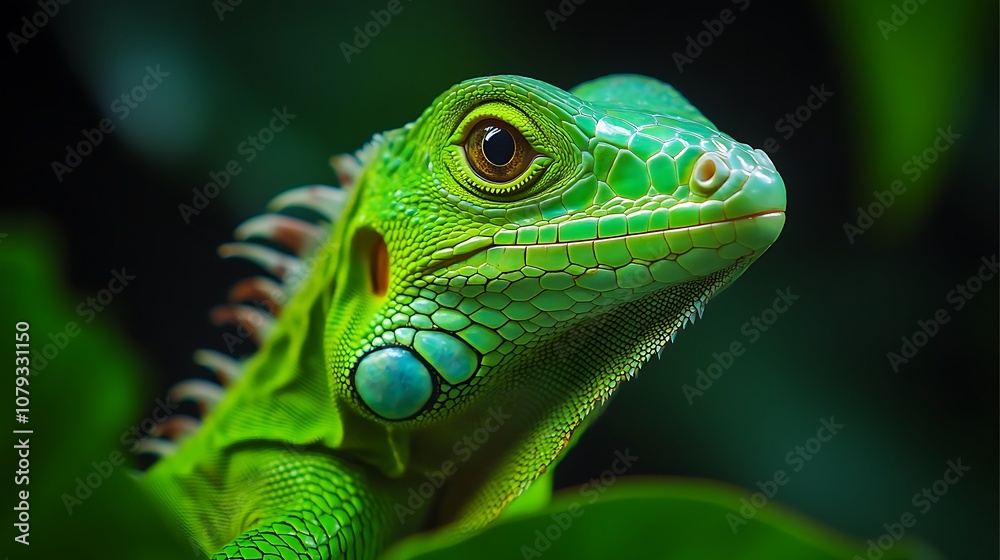 Detailed view of a small green iguana in nature. Detailed view of a small green iguana in nature.