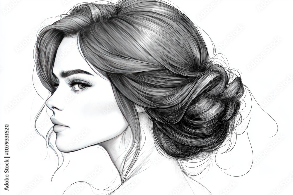 Sketch of a beautiful woman's face with Wedding hairstyle. Sketch of a beautiful woman's face with Wedding hairstyle.