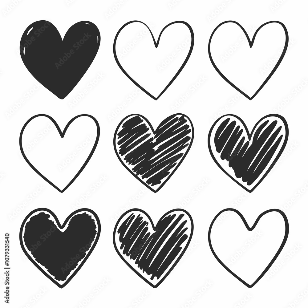 Heart, Love vector, Hand-Drawn Heart SVG Bundle,  Cute Heart SVG,  Heart Outline SVG , Sketch Heart Designs