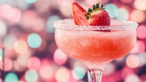 Wallpaper Mural National Margarita Day frozen strawberry margarita in a glass with a sugar rim, garnished with a fresh strawberry Torontodigital.ca