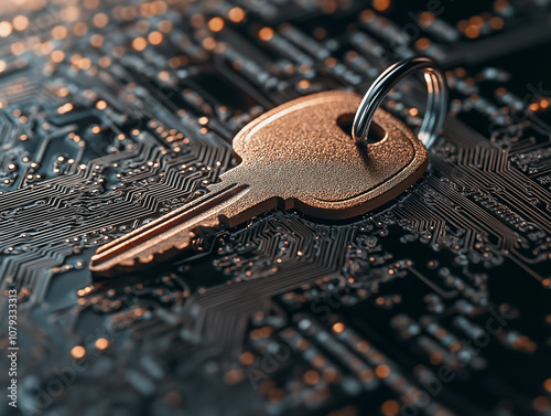 Close-up of a key unlocking a digital lock symbolizing security