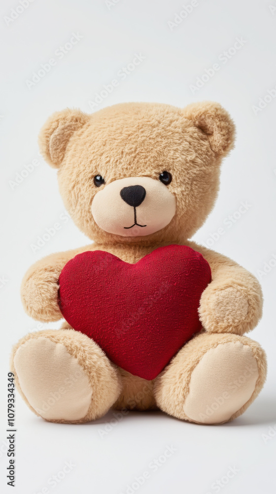 Obraz premium Adorable teddy bear with red heart plush for valentine's gift or nursery decor