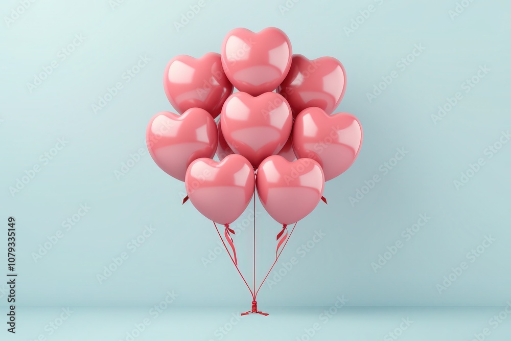 Heart-Shaped Balloons Tied with Ribbon on Soft Background