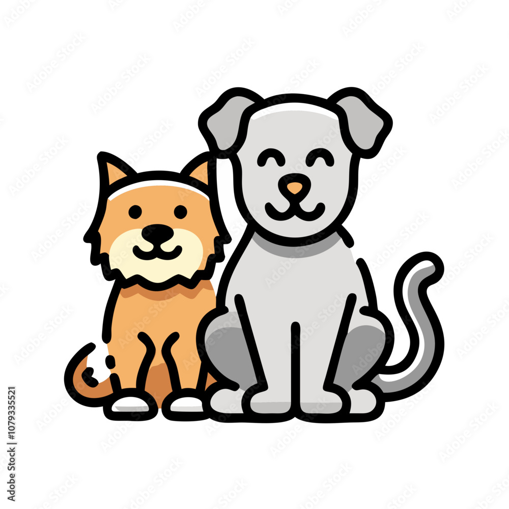 Naklejka premium A friendly vector icon featuring a smiling dog and a playful cat sitting together in a cheerful and welcoming design perfect for pet-related projects and marketing