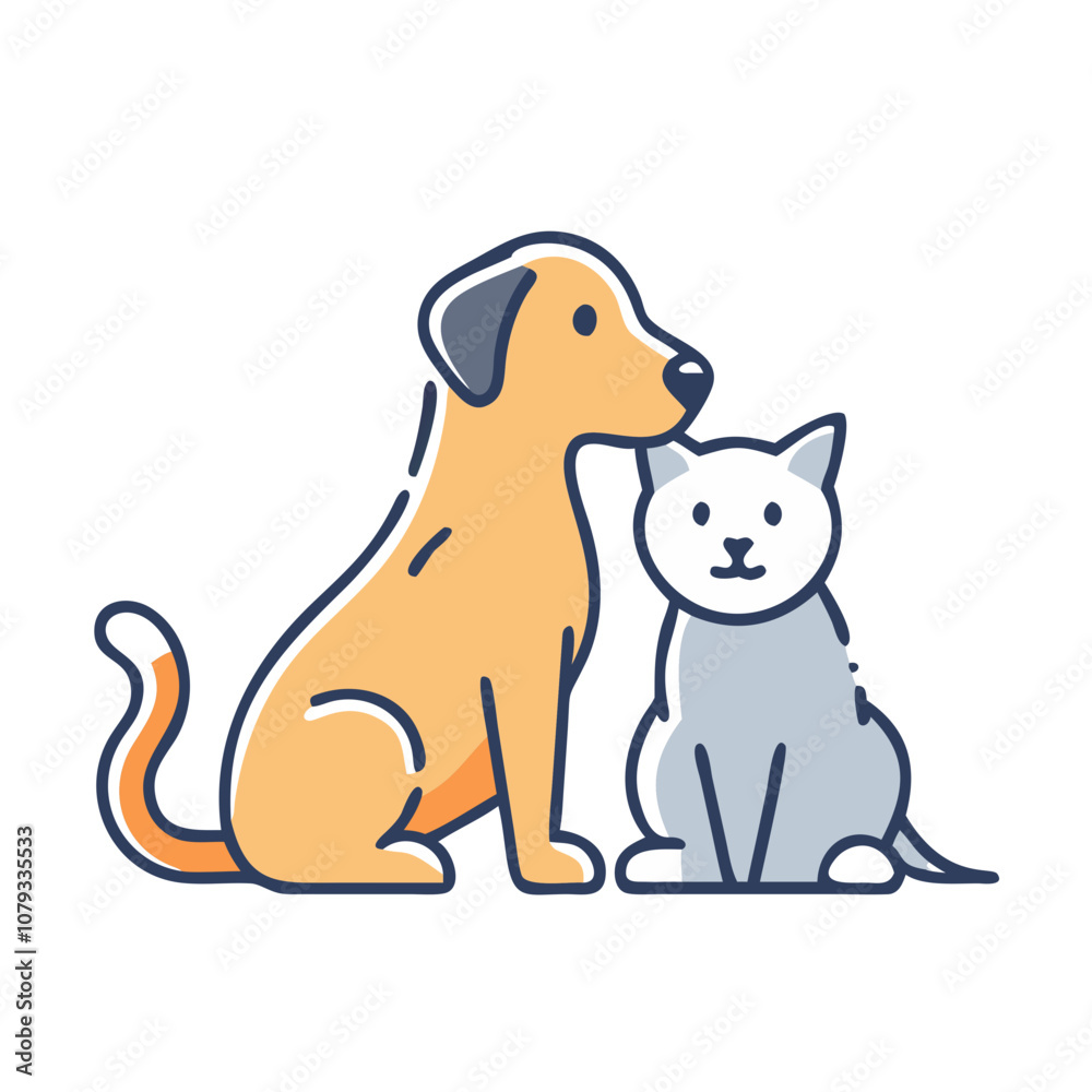 A friendly dog and cat icon sitting together, showcasing companionship and harmony between pets in a simple, clean vector design perfect for animal lovers or pet-related themes A friendly dog and cat icon sitting together, showcasing companionship and harmony between pets in a simple, clean vector design perfect for animal lovers or pet-related themes