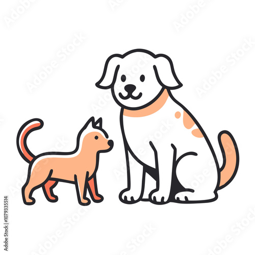 A playful dog and a curious cat depicted in a colorful vector icon showcasing their friendship and companionship in a delightful graphic design suitable for pet lovers