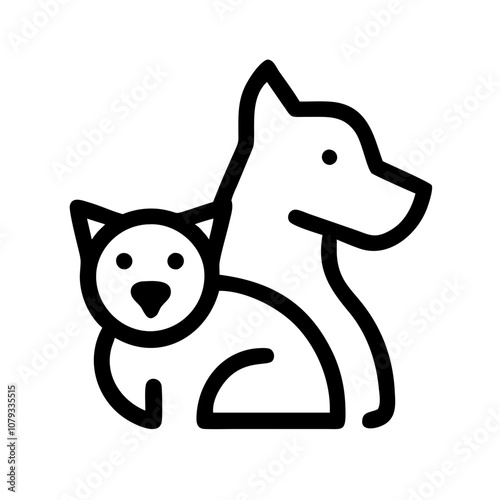 A simple vector icon featuring a dog and cat sitting together, symbolizing companionship and friendship between different pets in a minimalistic design