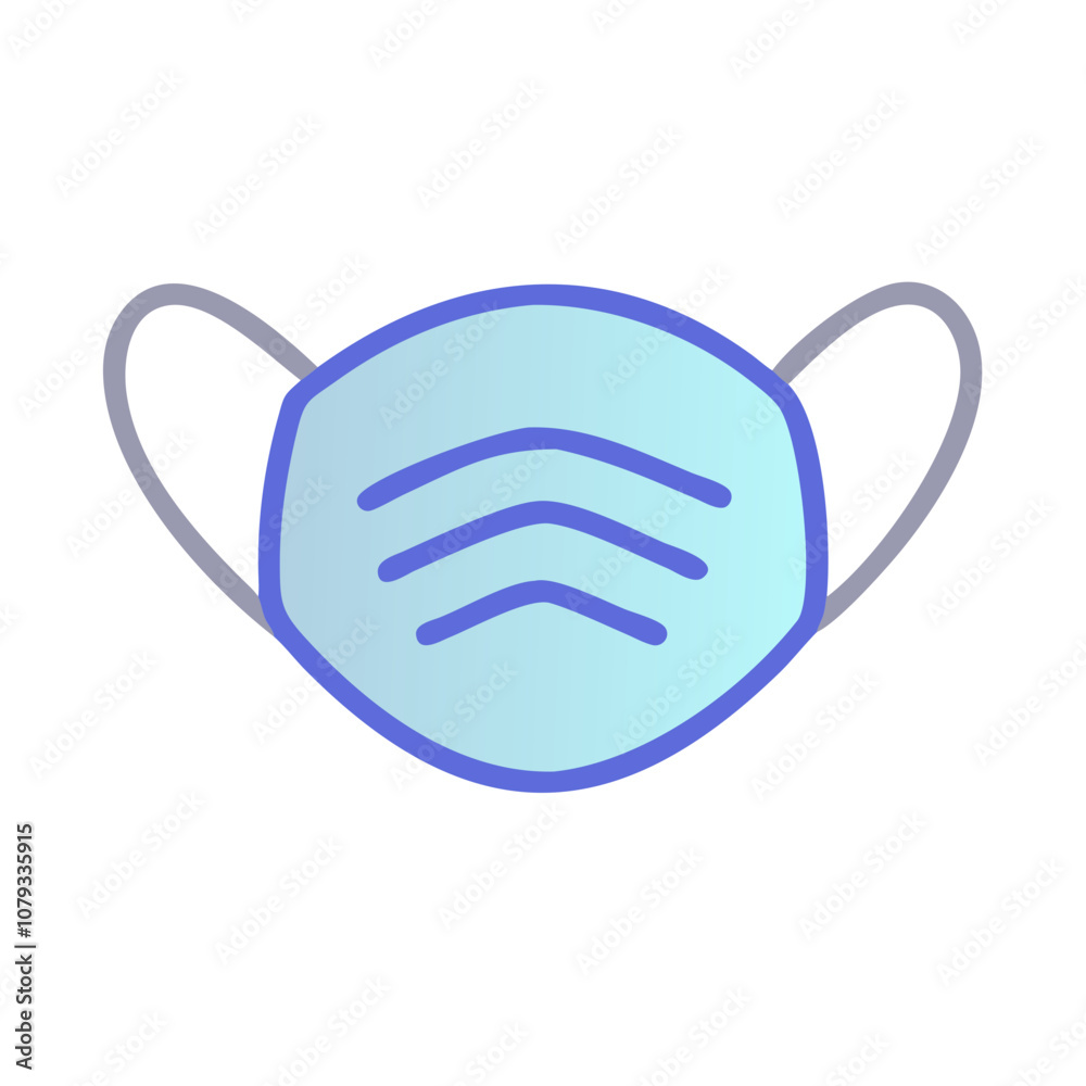Vector icon of a simple face mask design with soft blue colors, representing personal protective equipment commonly used in various contexts to promote health and safety Vector icon of a simple face mask design with soft blue colors, representing personal protective equipment commonly used in various contexts to promote health and safety