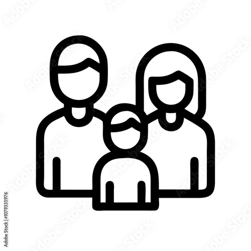 A simple vector icon depicting a family consisting of a father, mother, and child, showcasing a cohesive unit through clean lines and minimalistic design