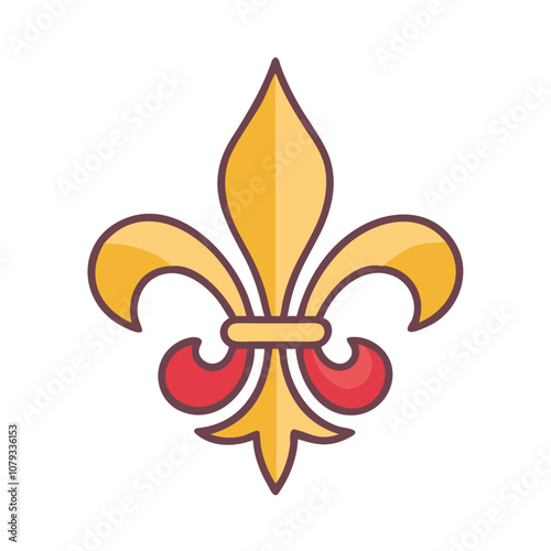 A colorful vector icon depicting a fleur de lis design, commonly associated with French heritage and often used in heraldry and decorative arts