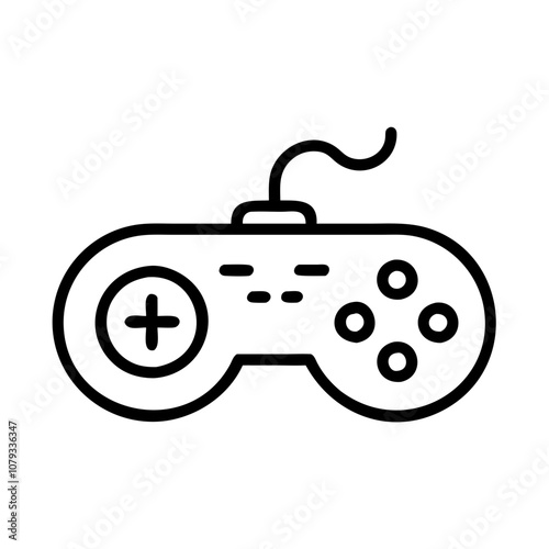 A simple vector icon depicting a classic video game controller designed for retro gaming enthusiasts, showcasing buttons and a cable for nostalgic gaming experiences