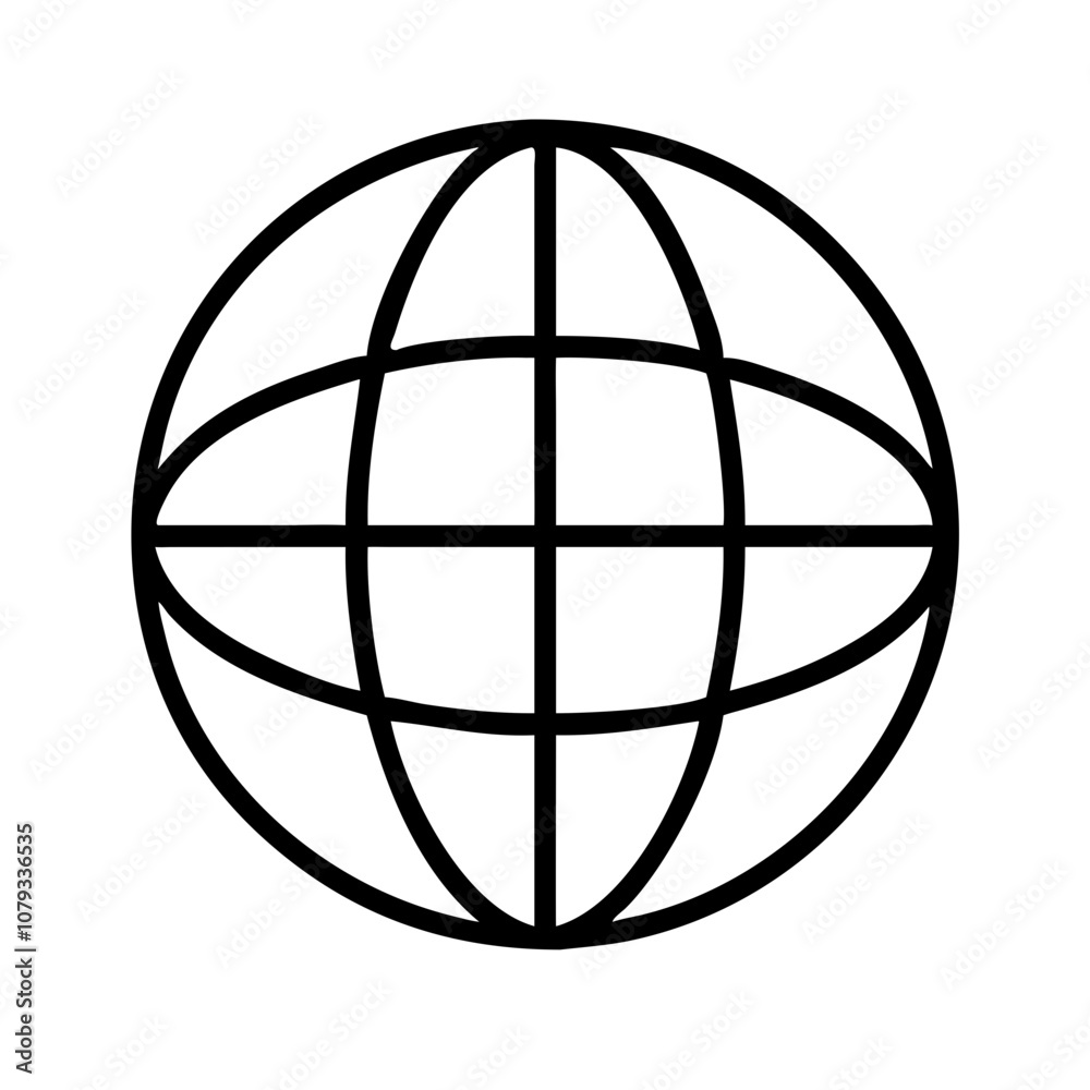 A detailed vector icon depicting a globe wireframe design illustrating a global network concept with interconnected lines and patterns for digital applications A detailed vector icon depicting a globe wireframe design illustrating a global network concept with interconnected lines and patterns for digital applications