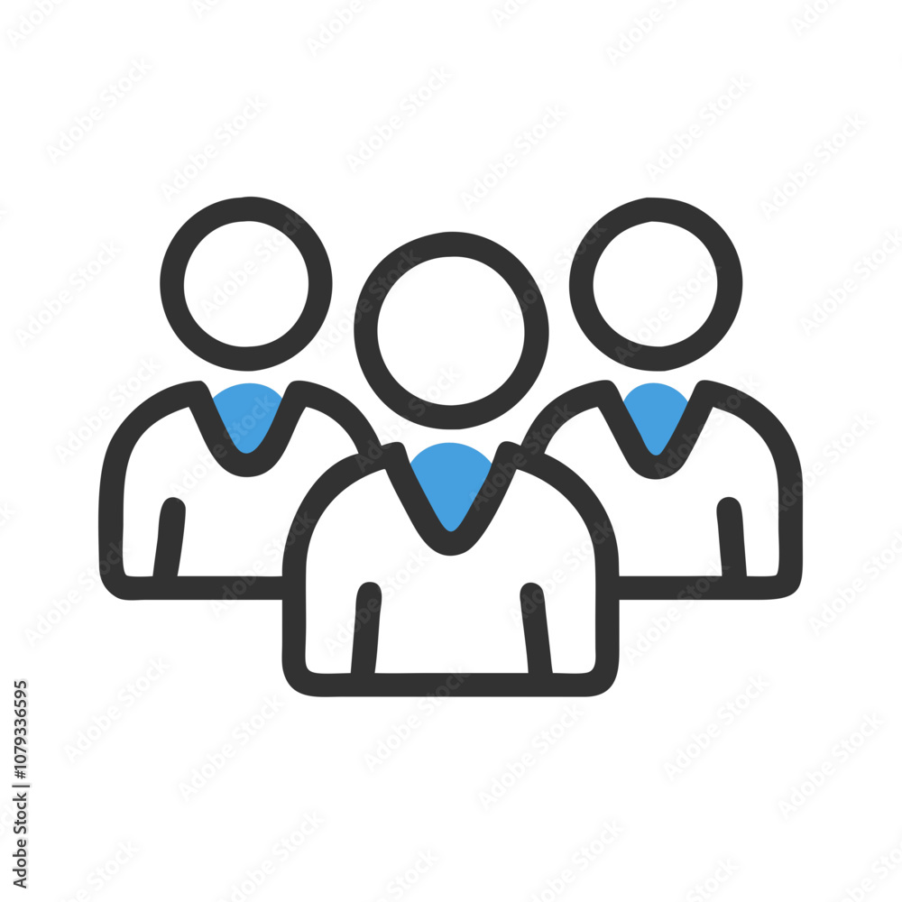 Vector icon representing a group of three individuals, each wearing a suit with a blue tie, symbolizing teamwork and collaboration in a professional setting Vector icon representing a group of three individuals, each wearing a suit with a blue tie, symbolizing teamwork and collaboration in a professional setting