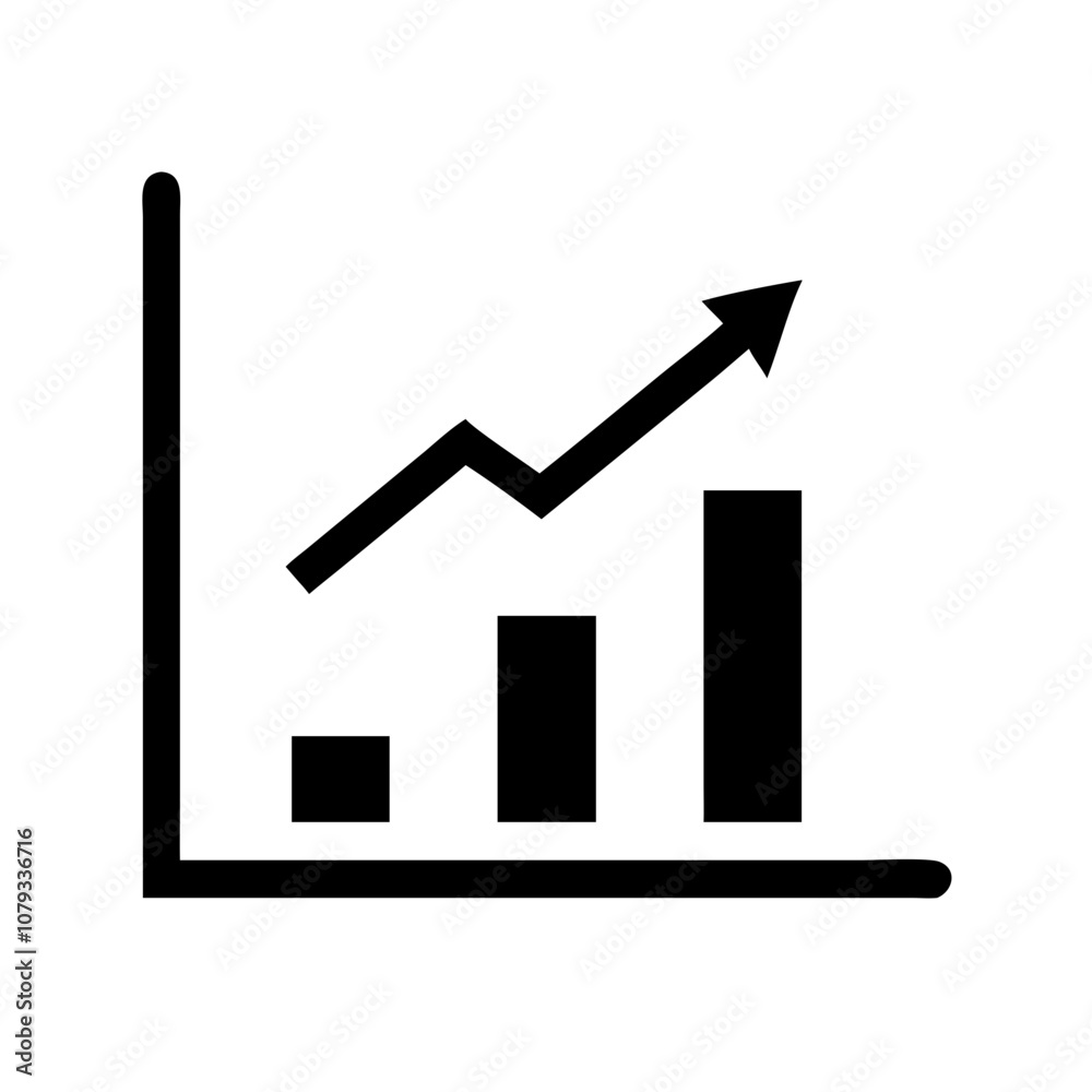 A simple vector icon showcasing a growth chart with rising bars and an upward arrow, representing progress, success, and data analysis in a modern design A simple vector icon showcasing a growth chart with rising bars and an upward arrow, representing progress, success, and data analysis in a modern design