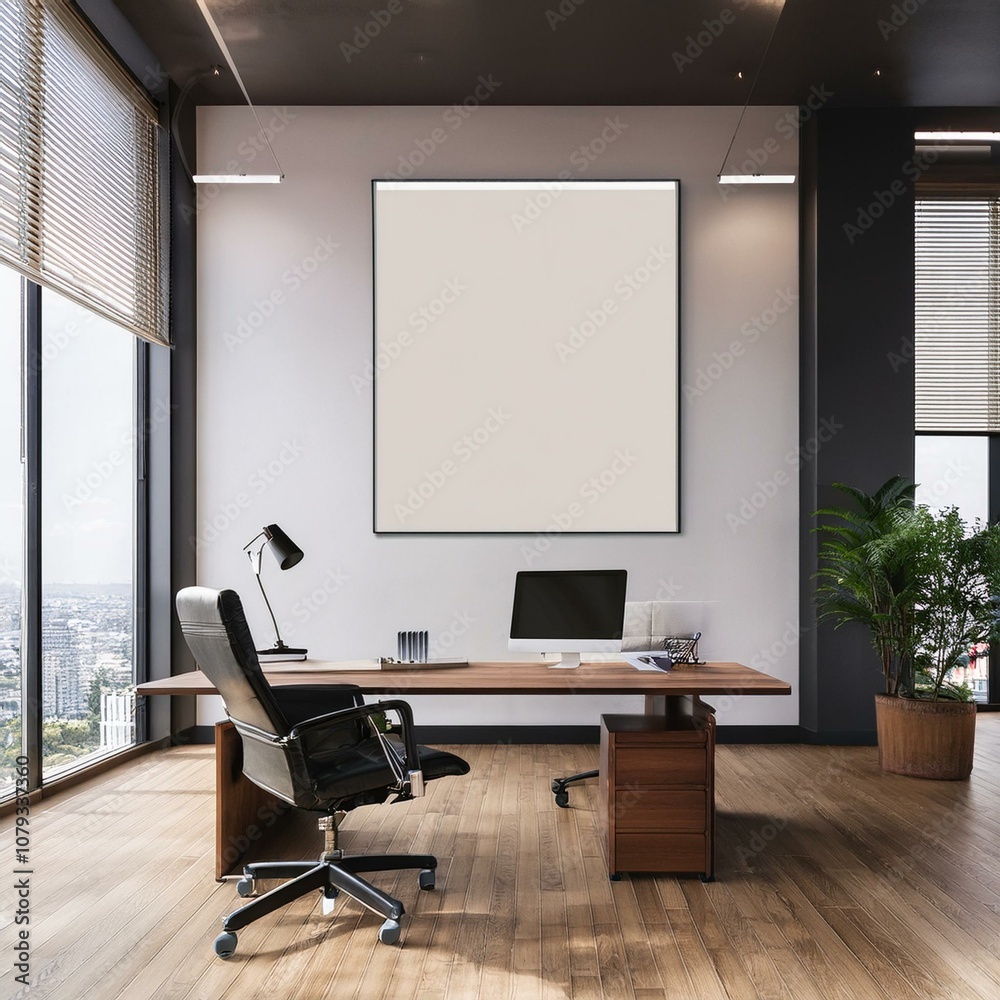 Modern office with blank wall for mockup template. 3D Rendering Modern office with blank wall for mockup template. 3D Rendering