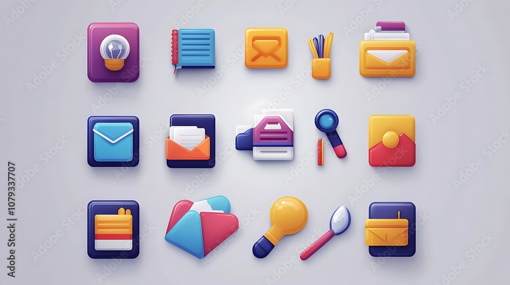 Realistic marketing flat icons set with detailed illustrations image Realistic marketing flat icons set with detailed illustrations image