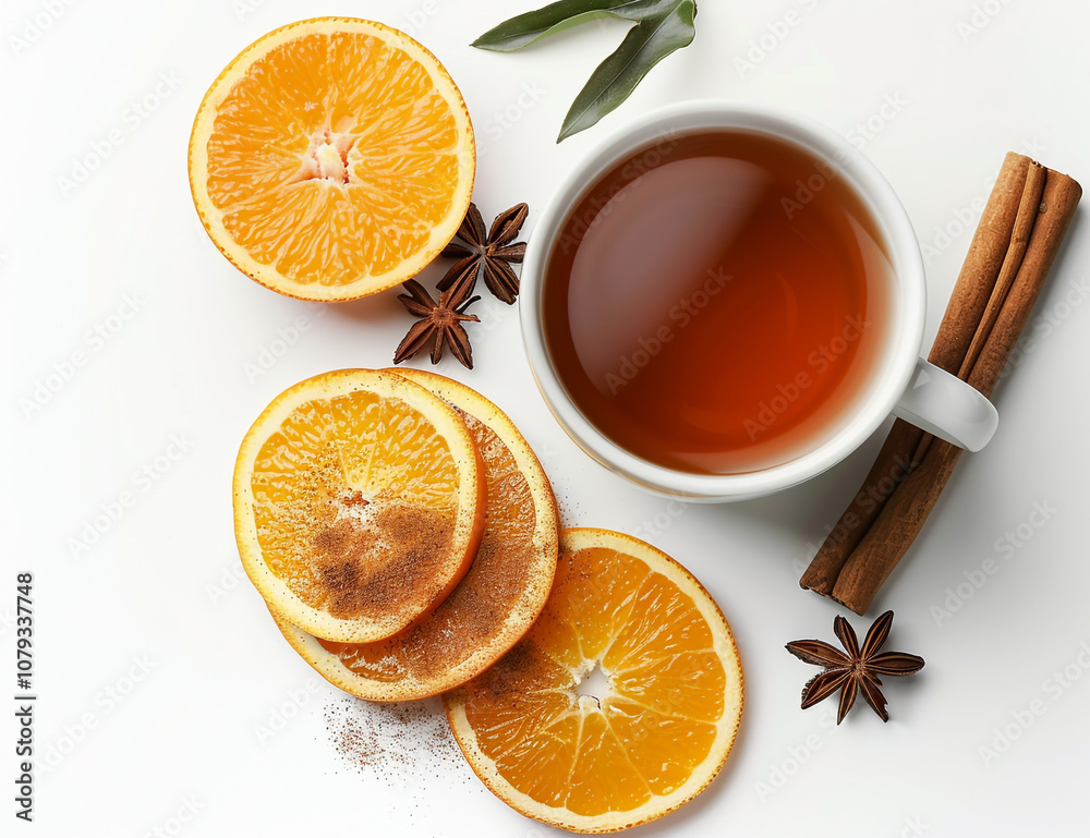 A Cup of Spiced Tea with a Cinnamon Stick and Orange A Cup of Spiced Tea with a Cinnamon Stick and Orange