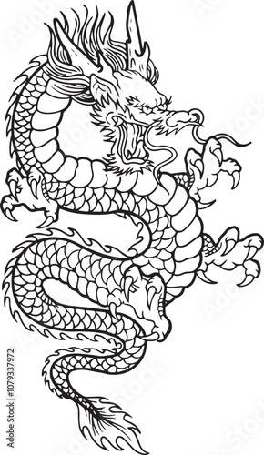 black and white chinese traditional dragon