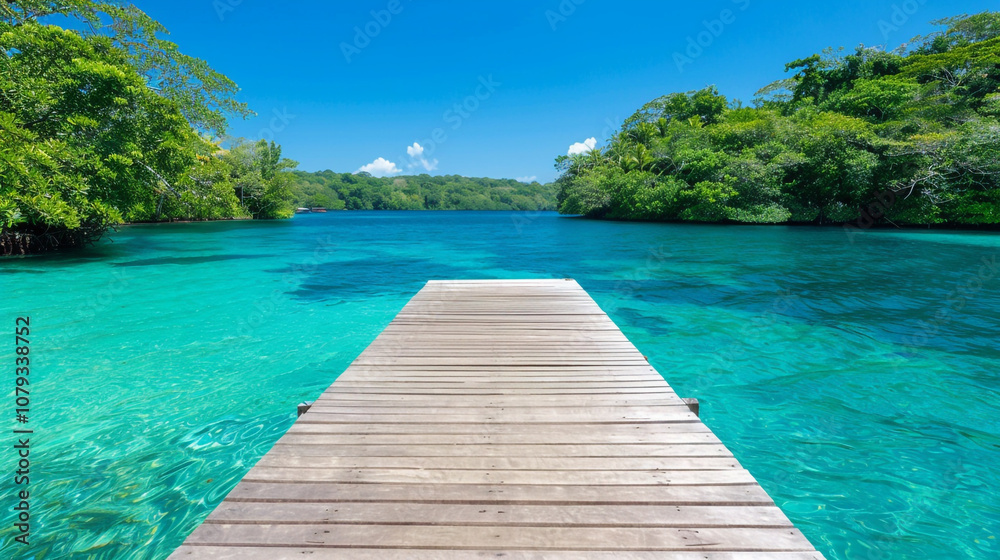 Tranquil Lakeside Scene with Wooden Dock Tranquil Lakeside Scene with Wooden Dock
